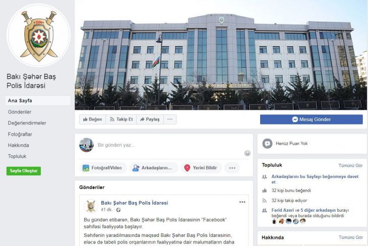 Bakı Şəhər Baş Polis İdarəsinin "Facebook" səhifəsi fəaliyyətə başlayıb