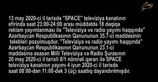 "Space" TV-nin yayımı dayandırıldı (FOTO)